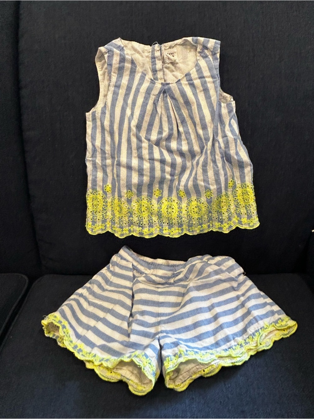Baby GAP Blue & White Striped Sleeveless Top and Shorts Set with Yellow Trim